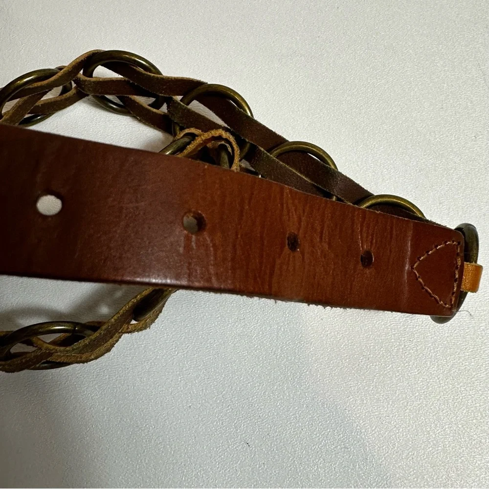 Express Brown Leather Woven Chain Style Belt